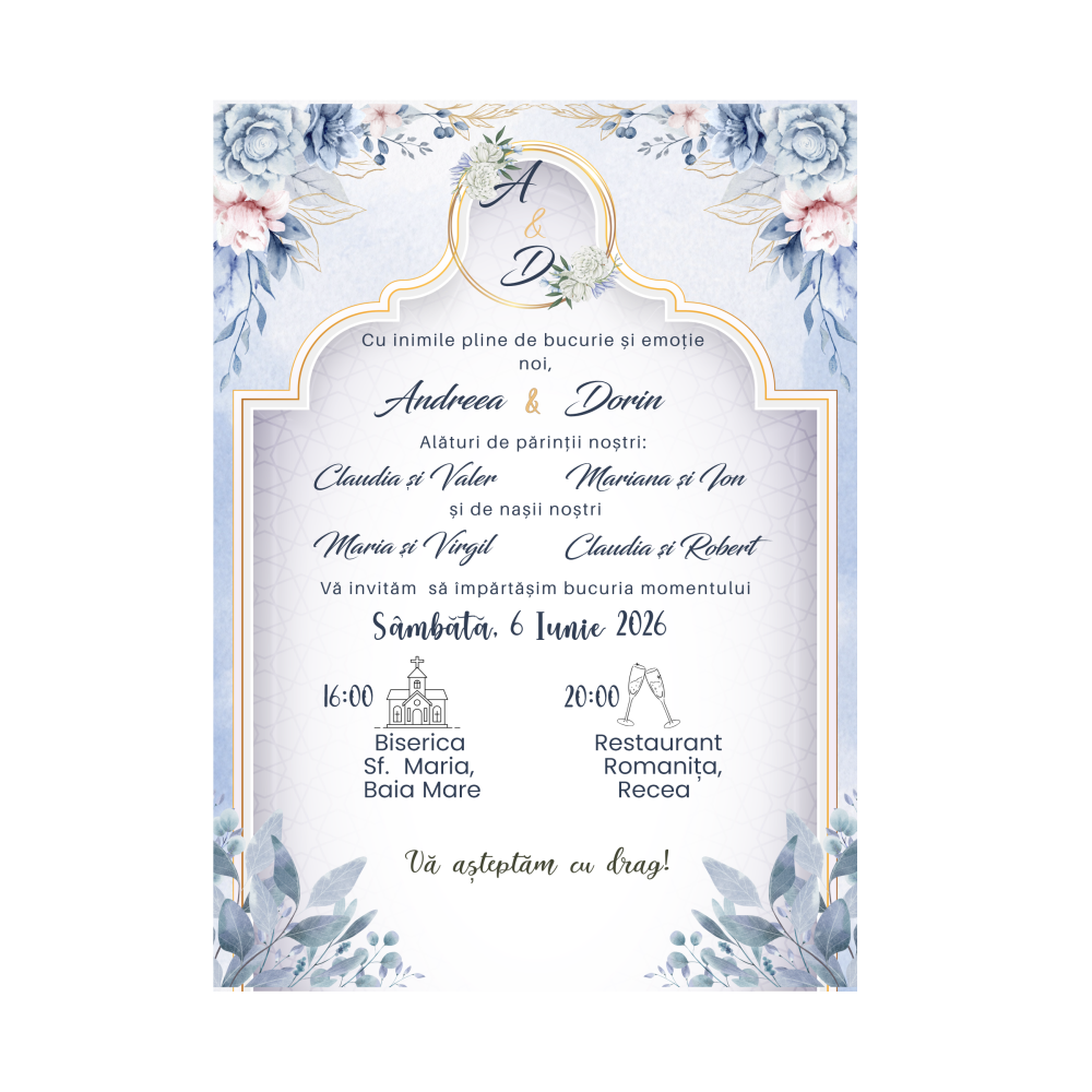 Invitatie Blue, 13x18 cm, 250g , fara plic