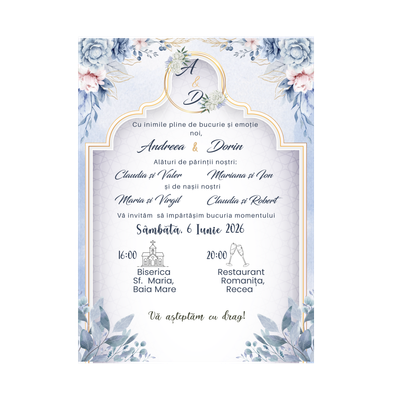 Invitatie Blue, 13x18 cm, 250g , fara plic