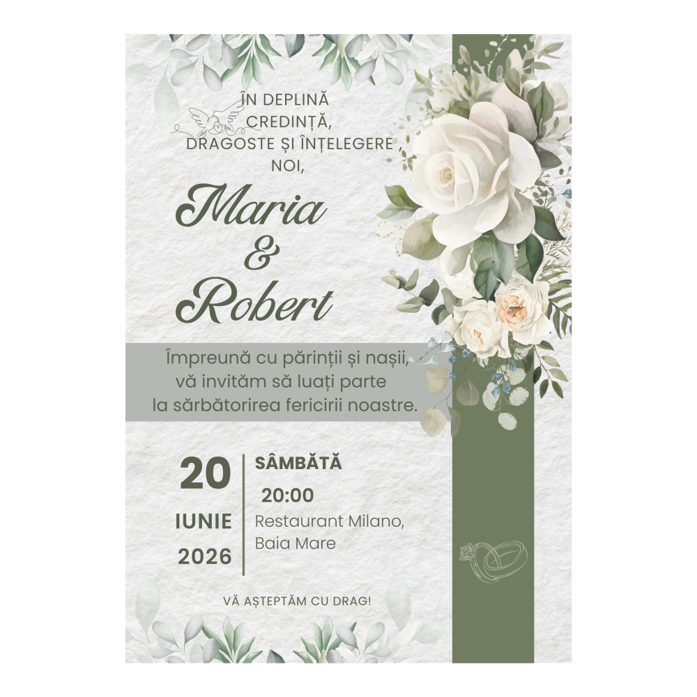 Invitatie White Rose, 10x15 cm , 250g