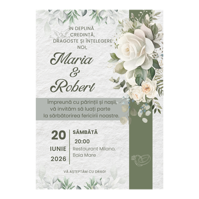 Invitatie White Rose, 10x15 cm , 250g