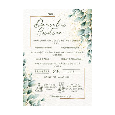 Invitatie Nuntă Green, 10x15cm, fără plic
