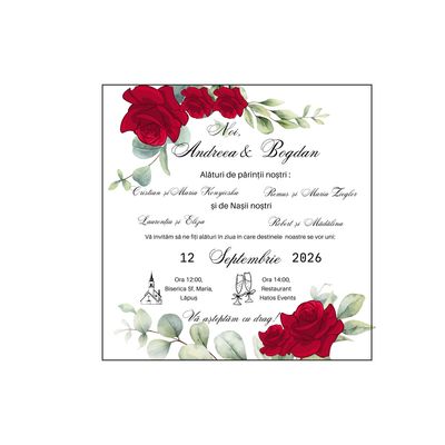 Invitatie Red Rose, 15x15 cm