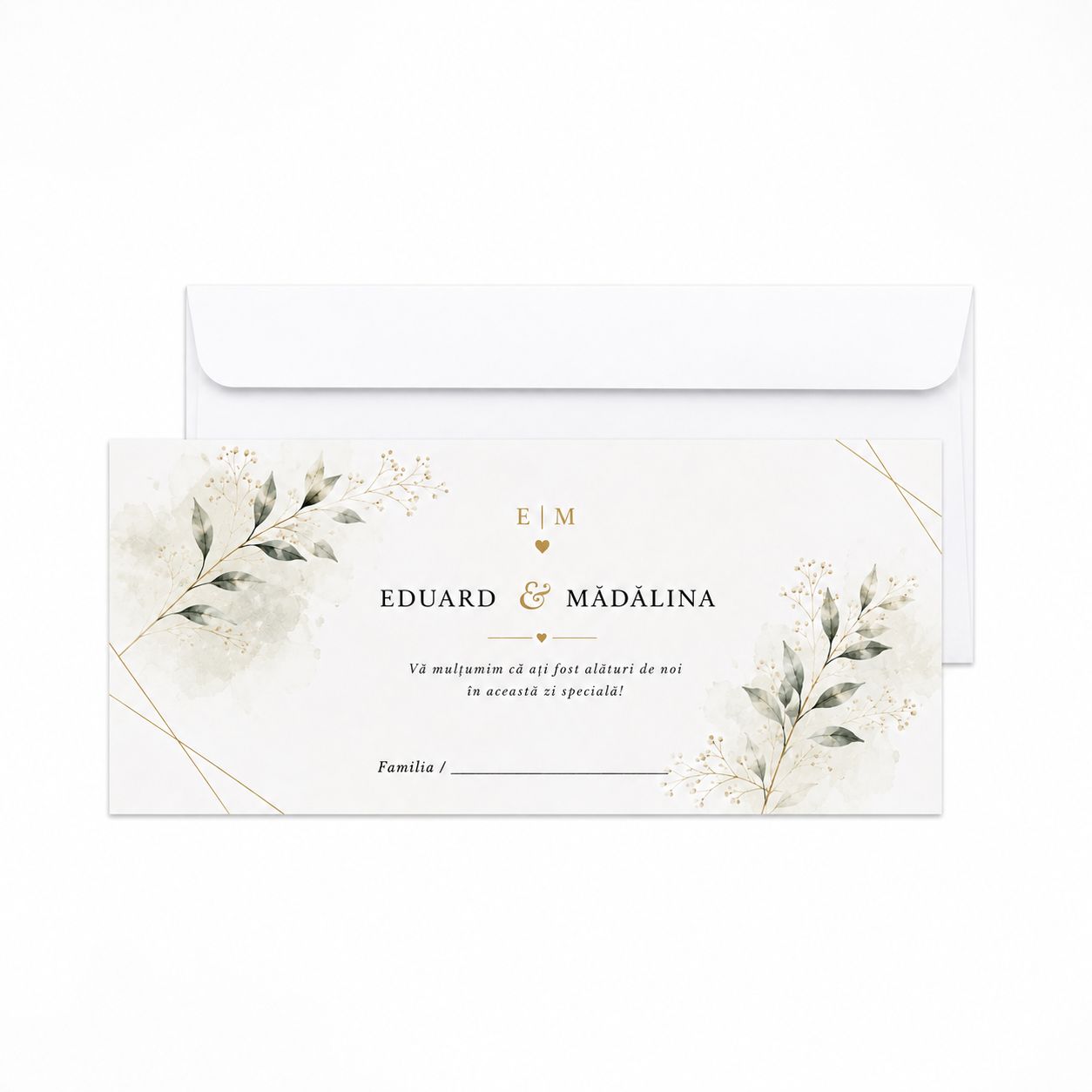 Plic bani nunta Cloud Minimal, model elegant ivory cu accente aurii