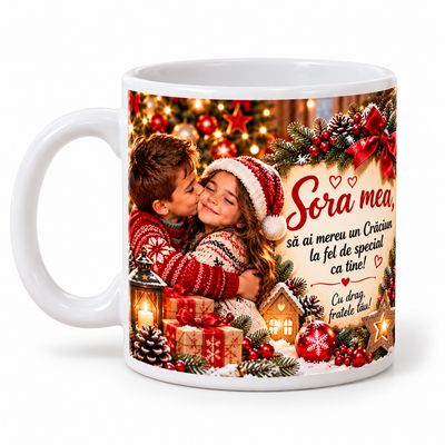 Cană cu tematică de Crăciun pentru Soră - Cadou din partea fratelui 330 ml