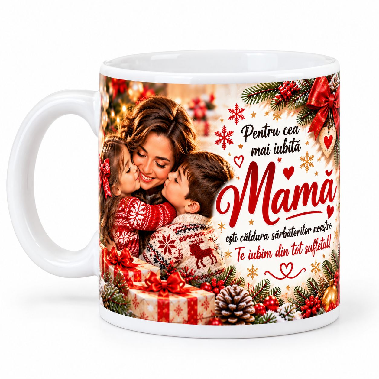 Cană de Crăciun pentru Mama - Cadou emoționant din partea copiilor, 330 ml