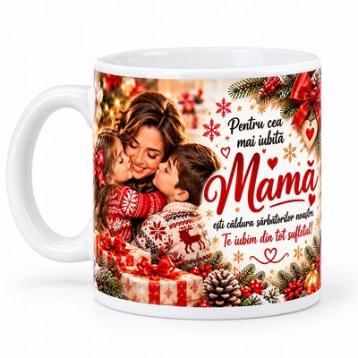 Cană de Crăciun pentru Mama - Cadou emoționant din partea copiilor, 330 ml