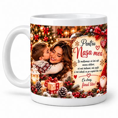 Cană de Crăciun pentru Nașă - Cadou fin partea Finului, 330 ml