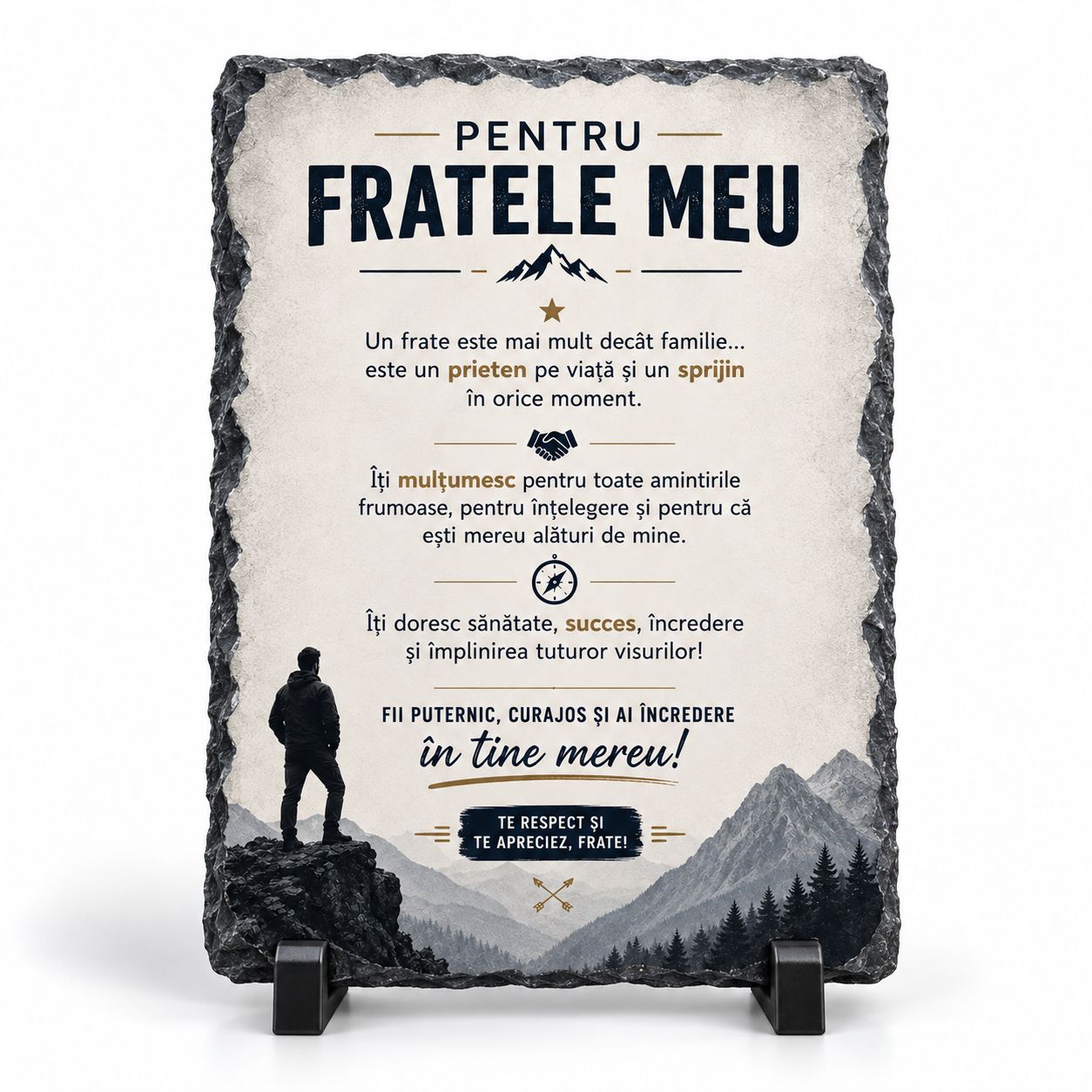 Piatră Ardezie pentru Frate 13x18 cm – Cadou Motivațional cu Mesaj Special