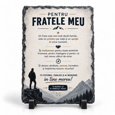 Piatră Ardezie pentru Frate 13x18 cm – Cadou Motivațional cu Mesaj Special