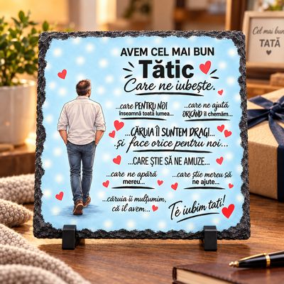 Piatră Ardezie „Cel Mai Bun Tătic” – Cadou Emoționant pentru Tata, 20x20 cm