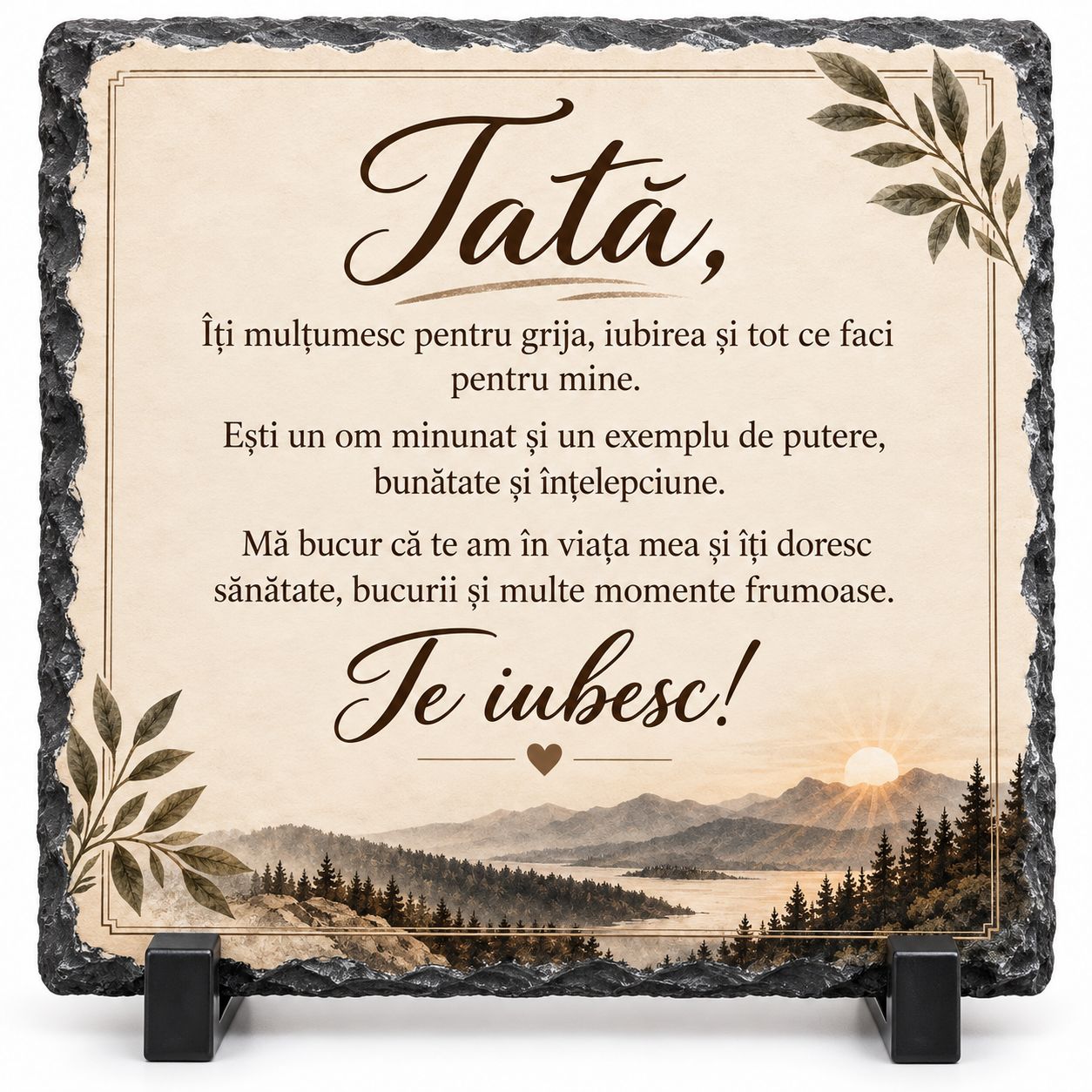 Piatră Ardezie pentru Tata „Te iubesc!” – Cadou Elegant și Emoționant, 20x20 cm