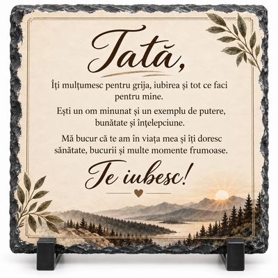 Piatră Ardezie pentru Tata „Te iubesc!” – Cadou Elegant și Emoționant, 20x20 cm