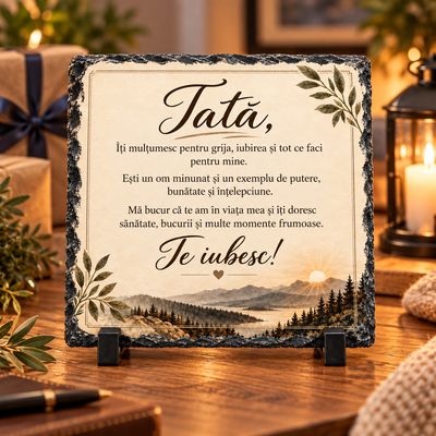 Piatră Ardezie pentru Tata „Te iubesc!” – Cadou Elegant și Emoționant, 20x20 cm