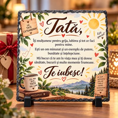 Piatră Ardezie „Tată, Îți Mulțumesc” – Cadou Emoționant pentru Tata, 20x20 cm