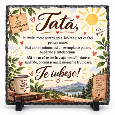 Piatră Ardezie „Tată, Îți Mulțumesc” – Cadou Emoționant pentru Tata, 20x20 cm