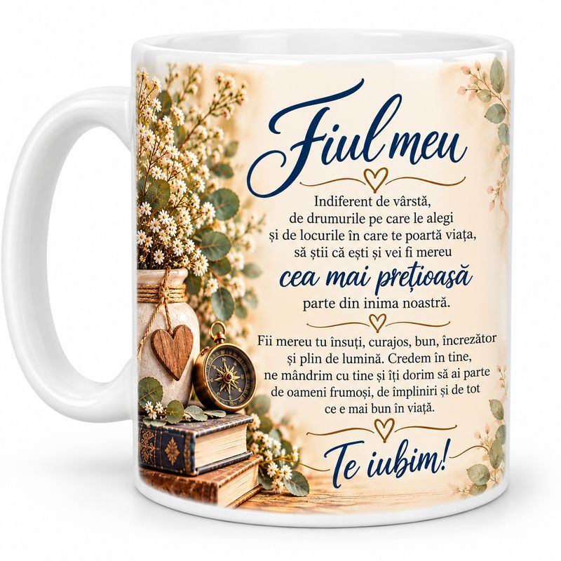 Cană „Fiul Meu” – Cadou Emoționant cu Mesaj de Iubire, 330 ml