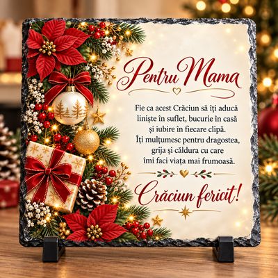 Piatră Ardezie Personalizată pentru Mama – Cadou de Crăciun cu Mesaj Emoționant, 20x20 cm
