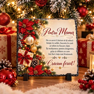Piatră Ardezie Personalizată pentru Mama – Cadou de Crăciun cu Mesaj Emoționant, 20x20 cm