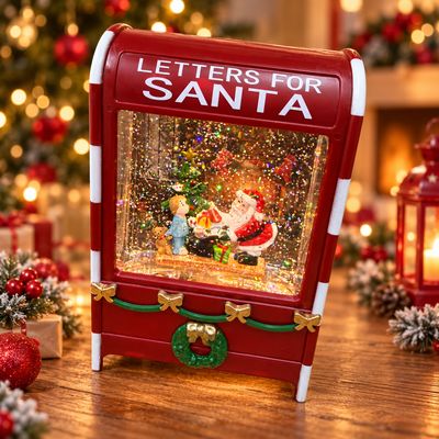 Cutie Poștală Decorativă de Crăciun „Letters for Santa” cu Moș Crăciun, Lumini și Zăpadă Strălucitoare, 20x12,5 cm
