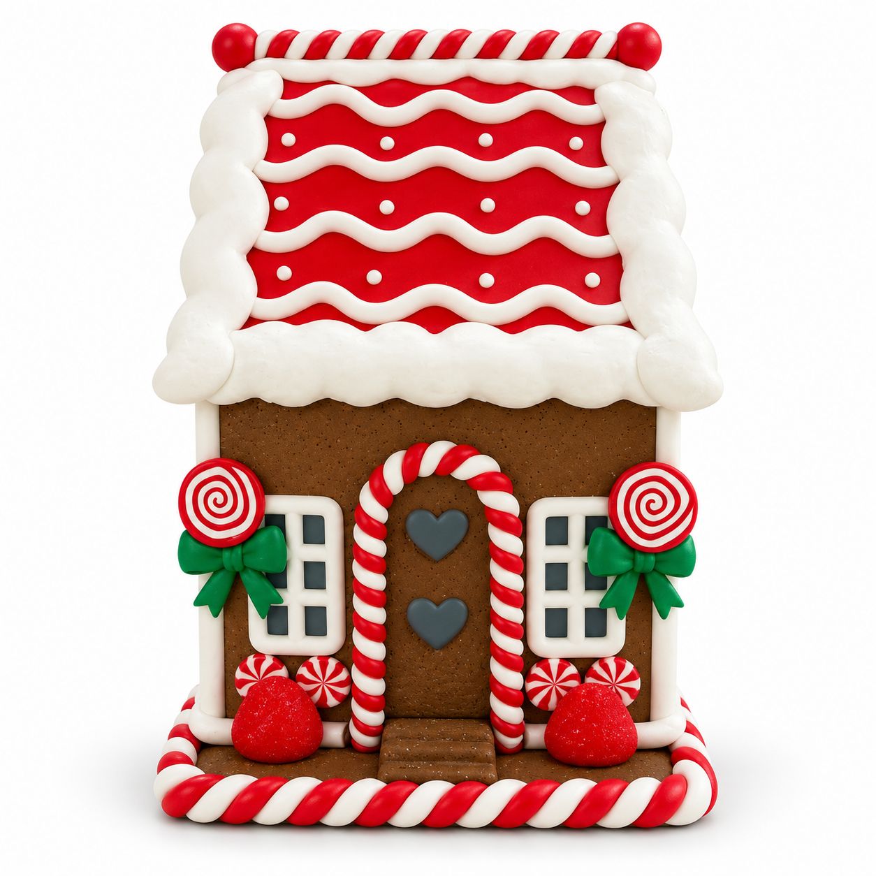 Căsuță Decorativă de Crăciun din Turtă Dulce, cu Acoperiș Roșu și Ornamente Festive