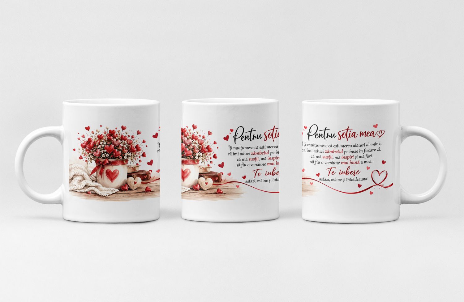 Cană Cadou pentru Soție – Te Iubesc Astăzi, Mâine și Întotdeauna, 330 ml