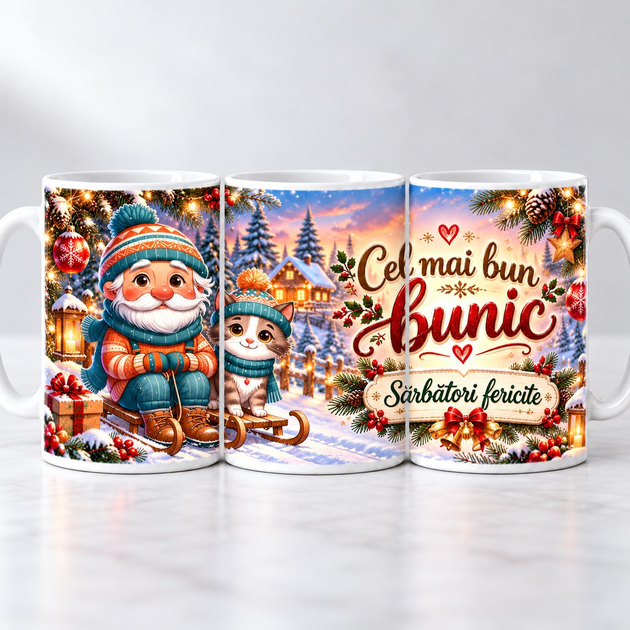 Cană  de Crăciun pentru Bunic – Cel Mai Bun Bunic, Cadou Special de Sărbători