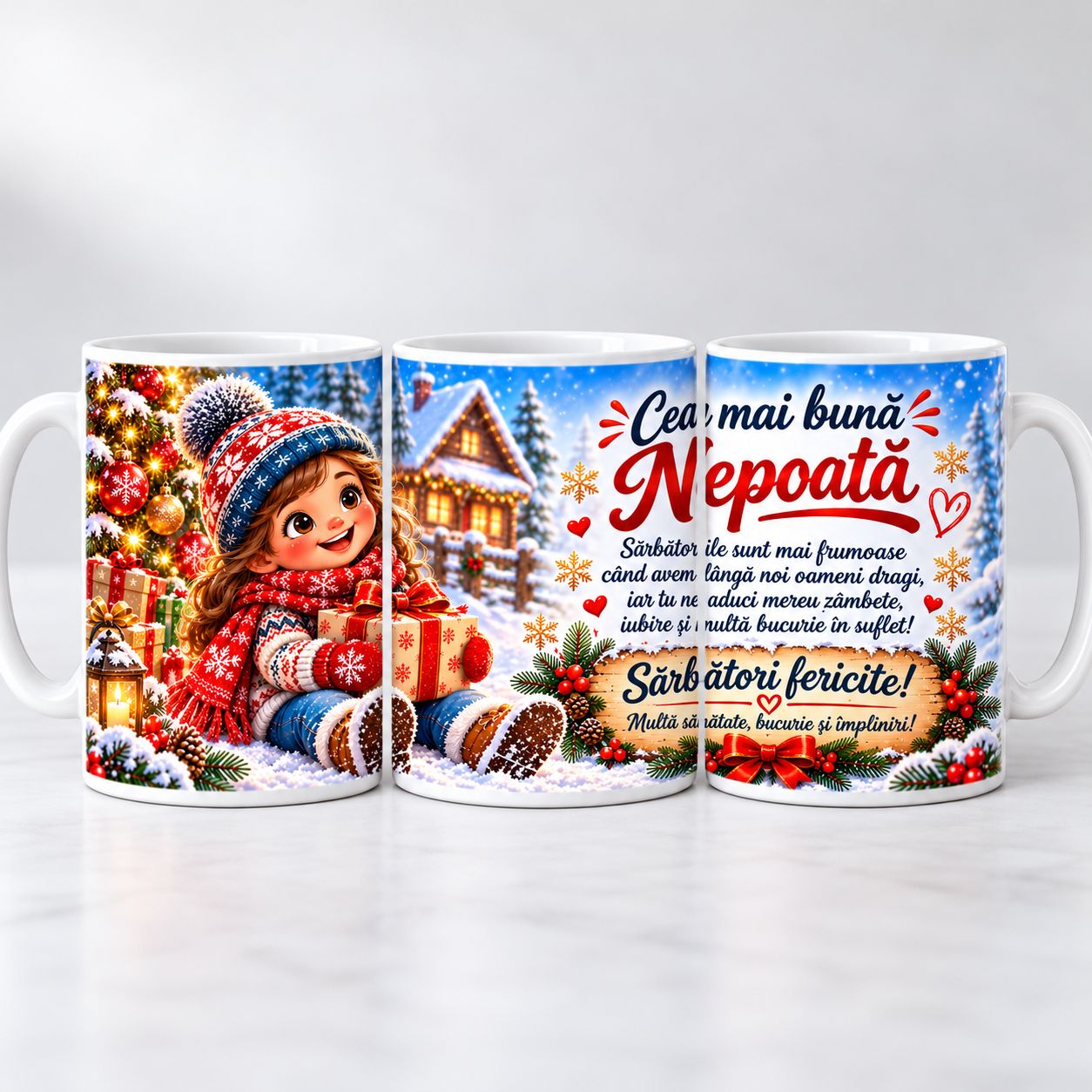 Cană de Crăciun „Cea Mai Bună Nepoată” – Cadou Special de Sărbători, 330 ml