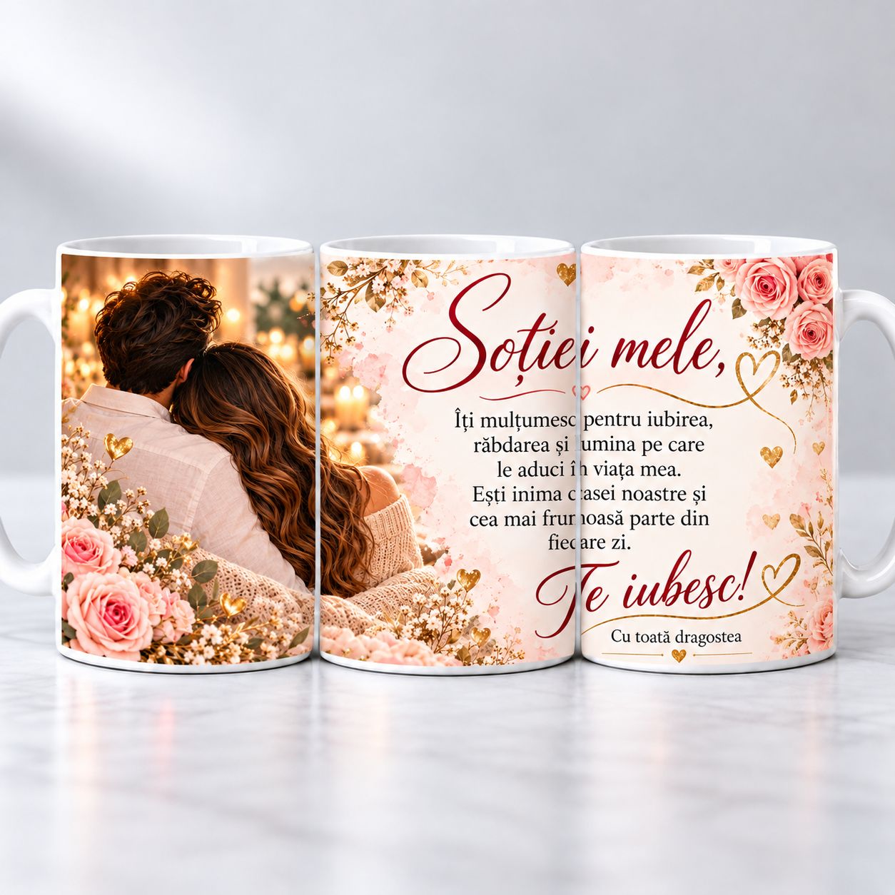 Cană Cadou pentru Soție – Soției Mele, Îți Mulțumesc pentru Iubire și Fericire, 330 ml