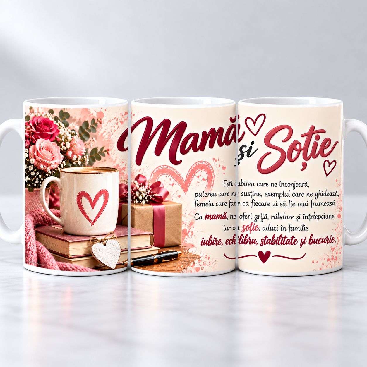 Cană Cadou pentru Mamă și Soție – Mesaj Emoționant de Iubire și Recunoștință, 330 ml