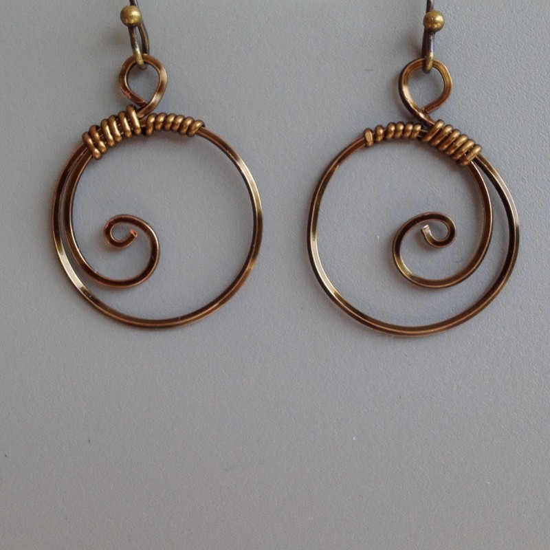 Round Antique Bronze &quot;Long Wave&quot; Earrings