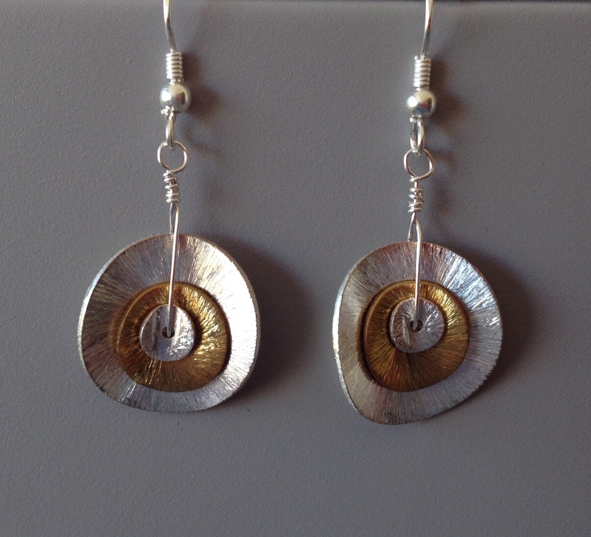 Silver &amp; Gold Wavy Disc Earrings