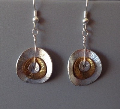 Silver &amp; Gold Wavy Disc Earrings