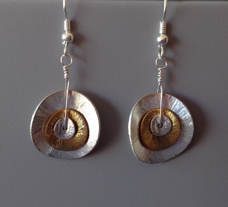 Silver &amp; Gold Wavy Disc Earrings