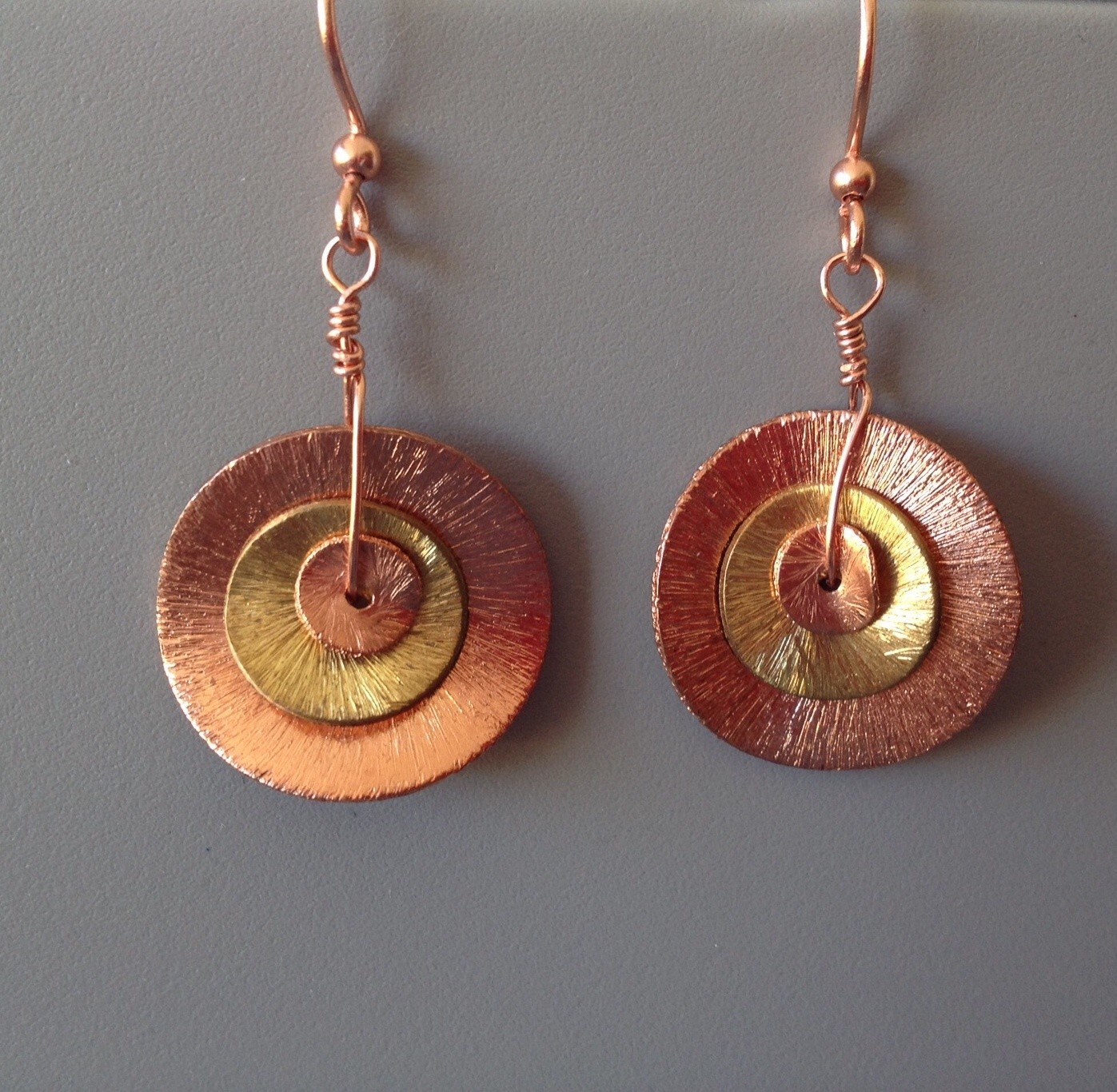 Copper &amp; Gold Wavy Disc Earrings
