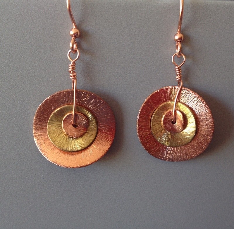 Copper &amp; Gold Wavy Disc Earrings