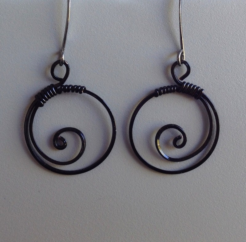 Round Black Wire &quot;Wave&quot; Earrings