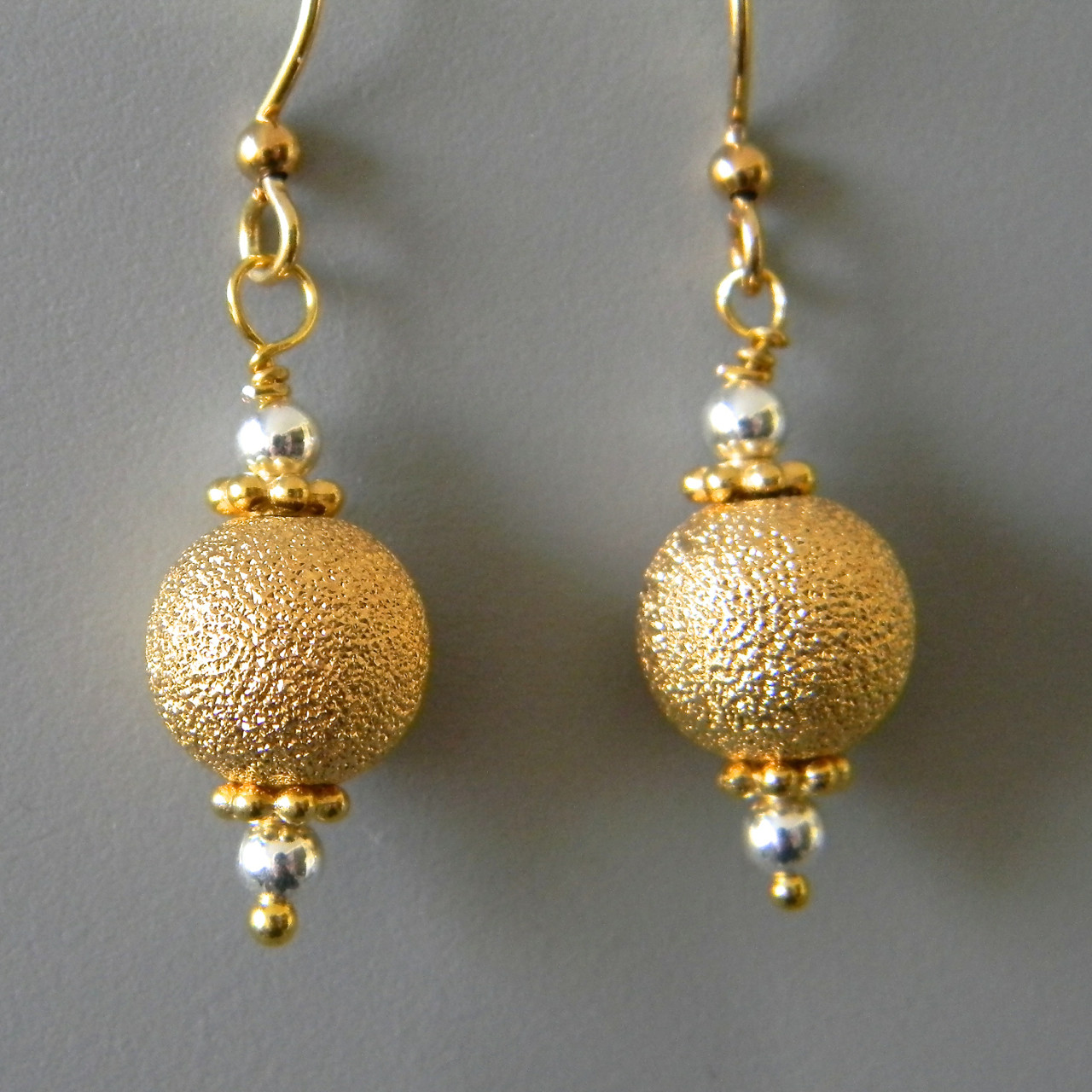 Gold Round Stardust Earrings with Silver Spacers