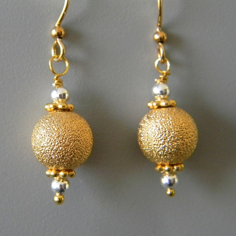 Gold Round Stardust Earrings with Silver Spacers