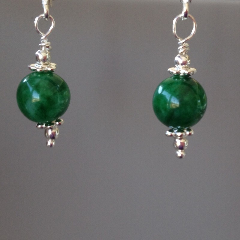 Emerald Ball Earrings w/Silver