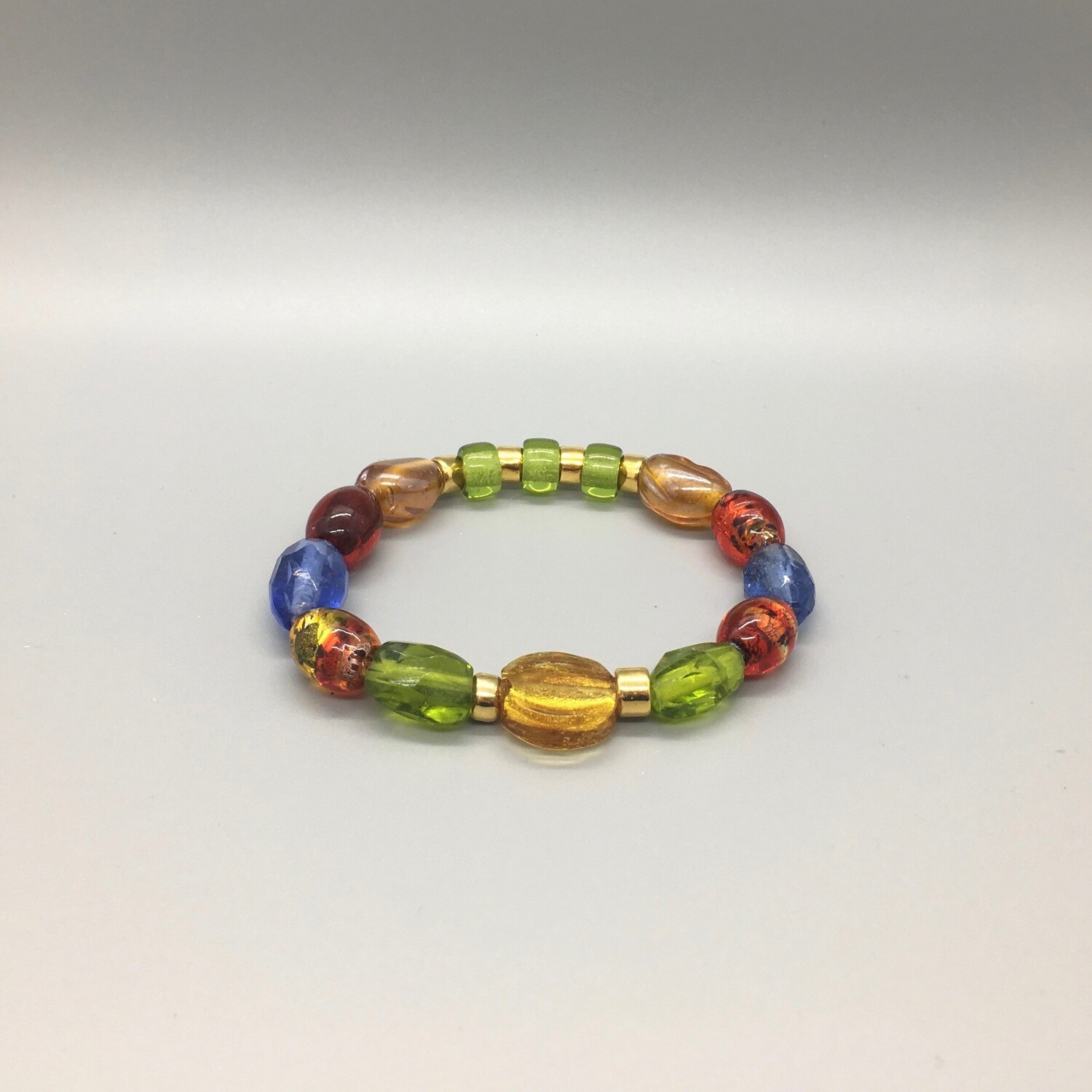 Multi-color glass expandable bracelet w/yellow