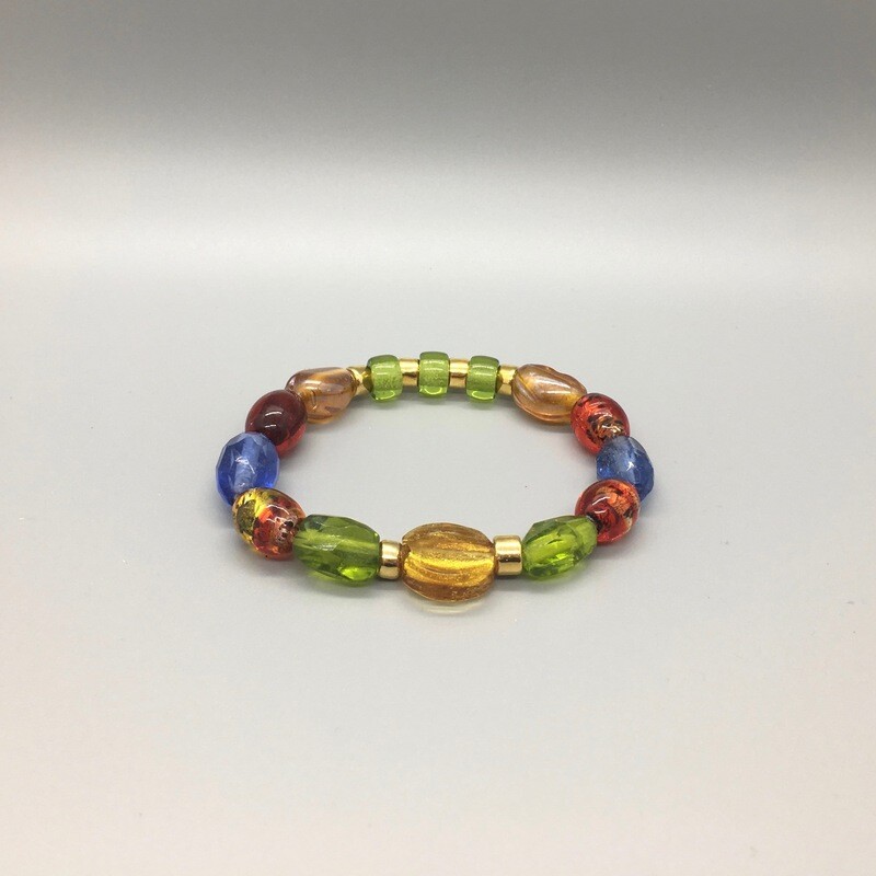 Multi-color glass expandable bracelet w/yellow
