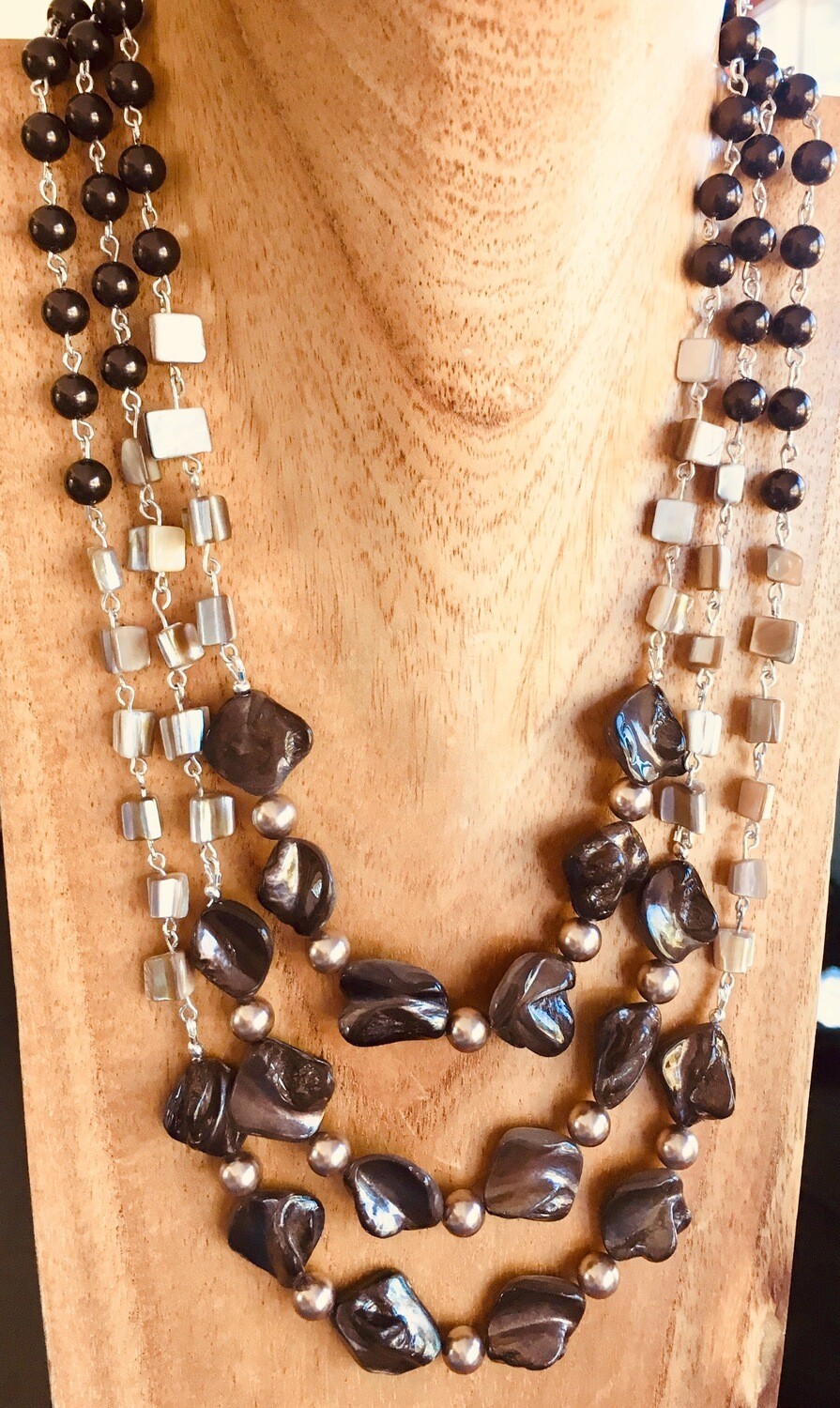 Three strand Dark Brown Keshi Pearl Necklace