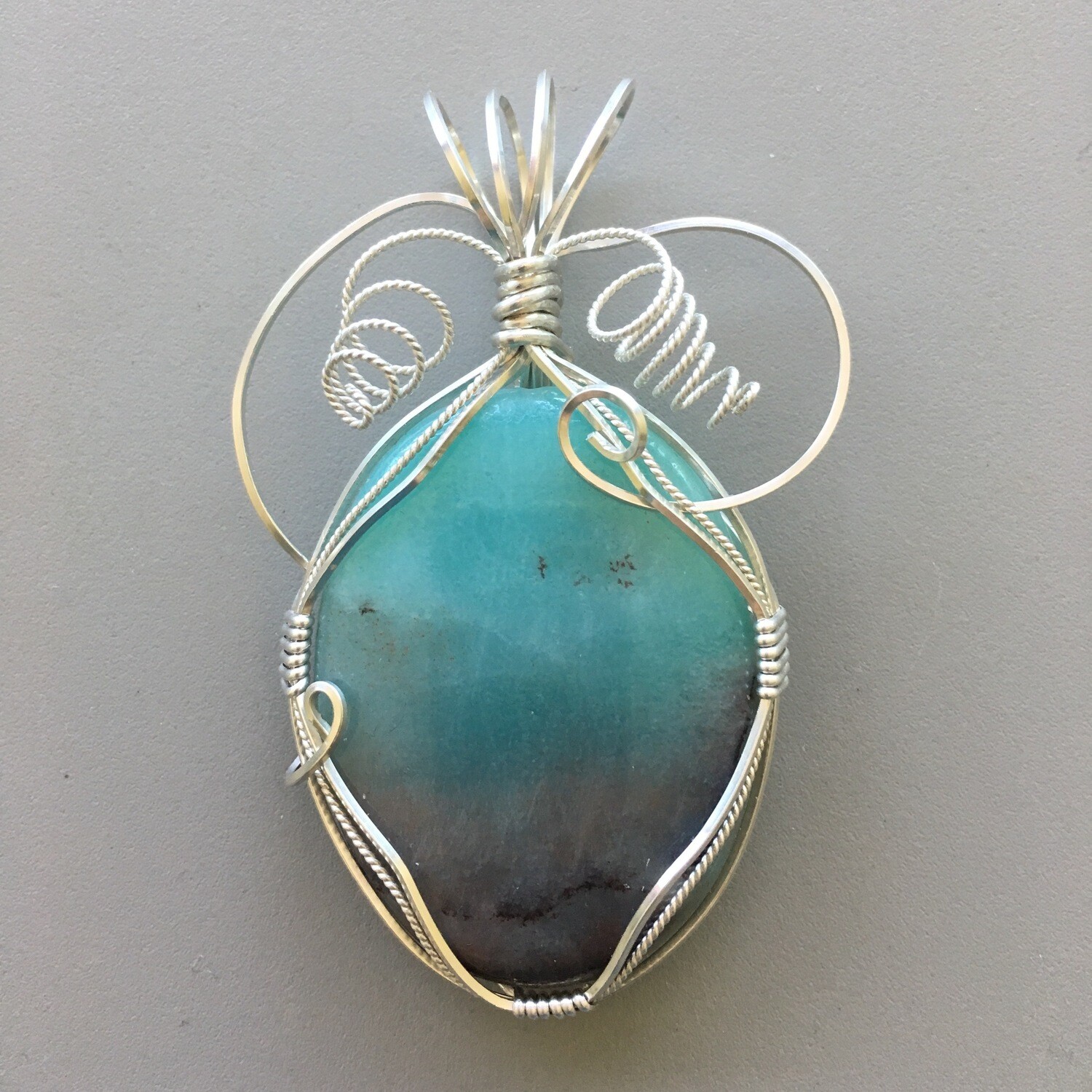 Amazonite Argentium SS Wire-wrapped Pendant