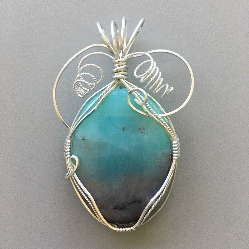 Amazonite Argentium SS Wire-wrapped Pendant