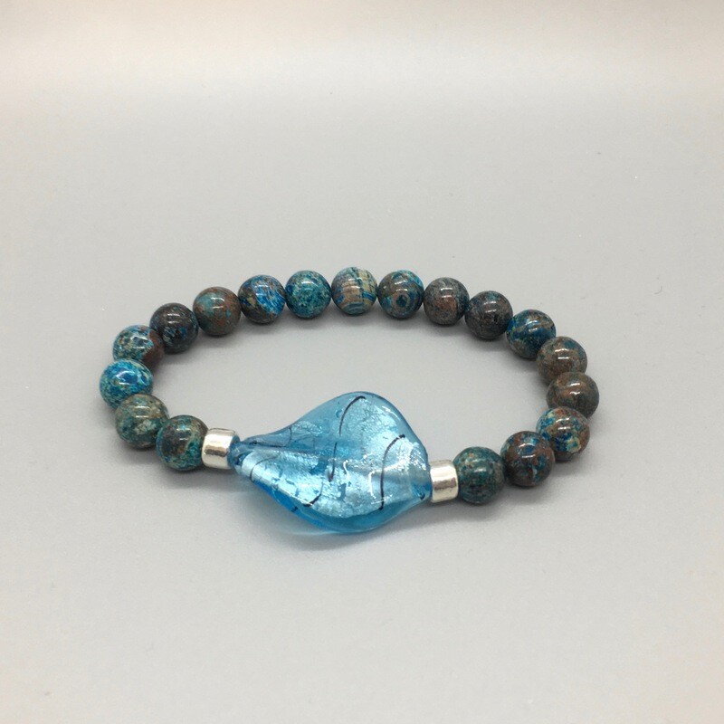 Crazy Blue Lace Agate Bracelet w/Blue Twisted Foil Glass Bead