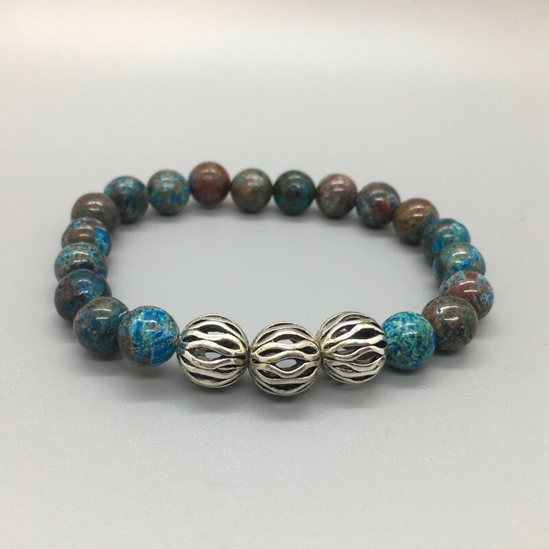 Crazy Blue Lace Agate Expandable Bracelet w/open silver beads
