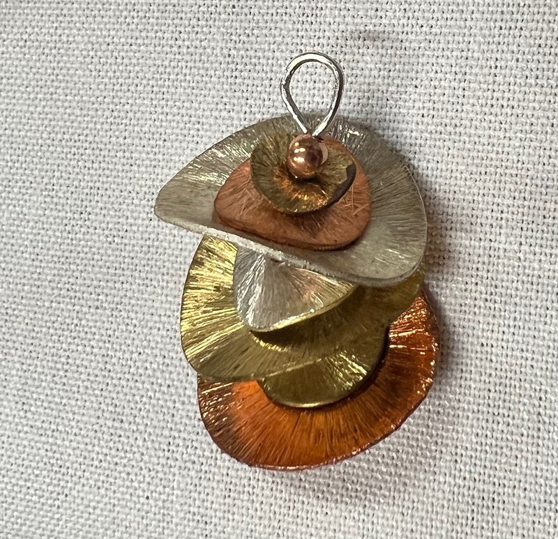 Copper, Silver, Gold Wavy Disk Stack Pendant