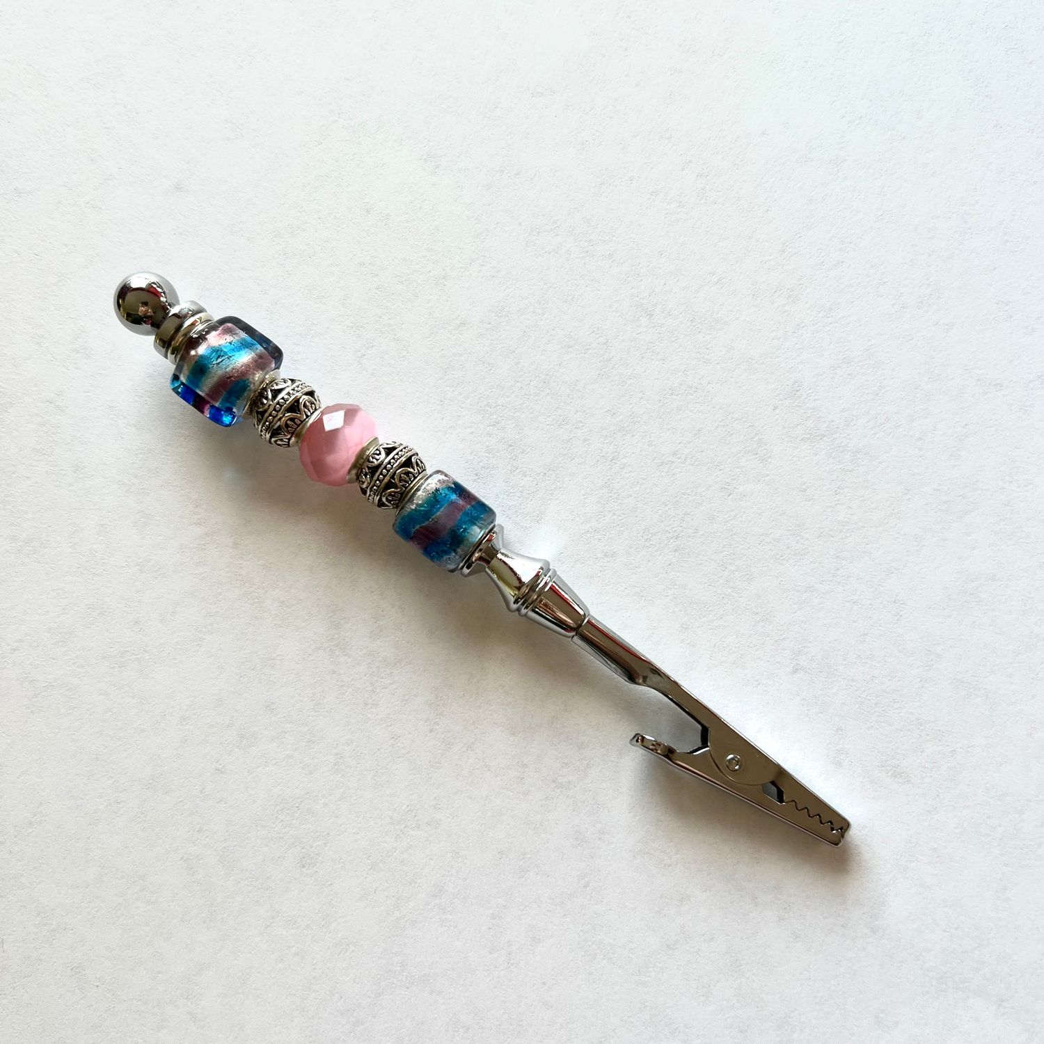 Blue/pink glass w/pink &amp; silver
