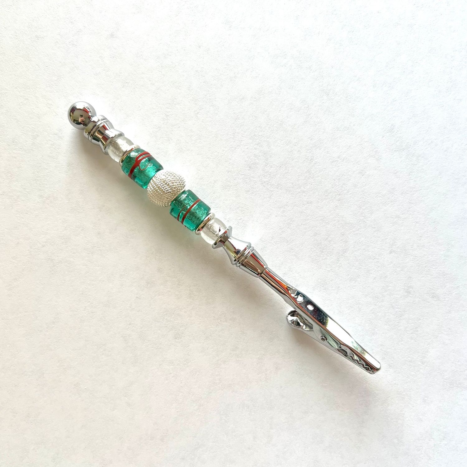 Cylinder Aqua/Rust Glass &amp; Sikver Mesh Bracelet Helper