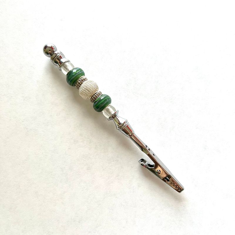 Green/White ceramic &amp; Silver mesh beaded Bracelet Helper